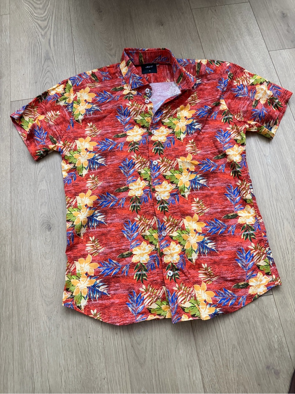 Men's Hawaiian Short-Sleeve Shirt - Tropical Print Jeff Clothing Medium